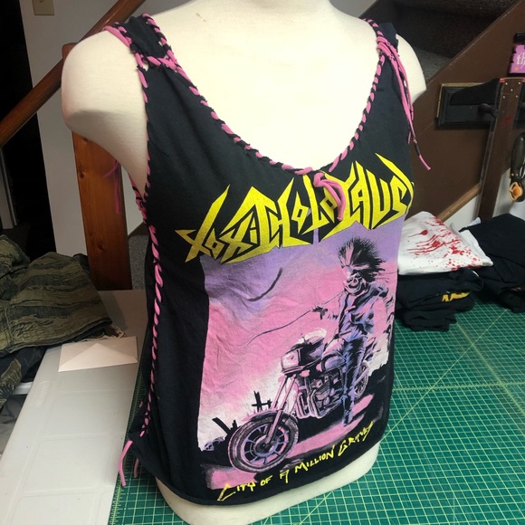 Large/XL Toxic Holocaust Pink lace up top Metal Punk Thrash - Picture 2 of 4